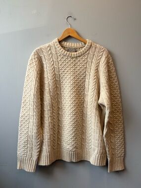 Duluth 100% Shetland Wool Fisherman Cable Knit Sweater Large